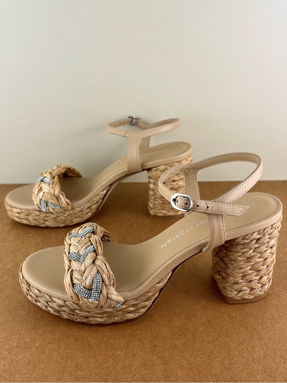 NEW STUART WEITZMAN RAFFIA PLATFORM SANDALS - Picture 8 of 12